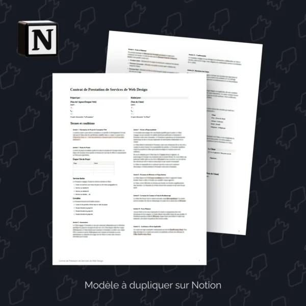 Template notion contrat web design - webby booster