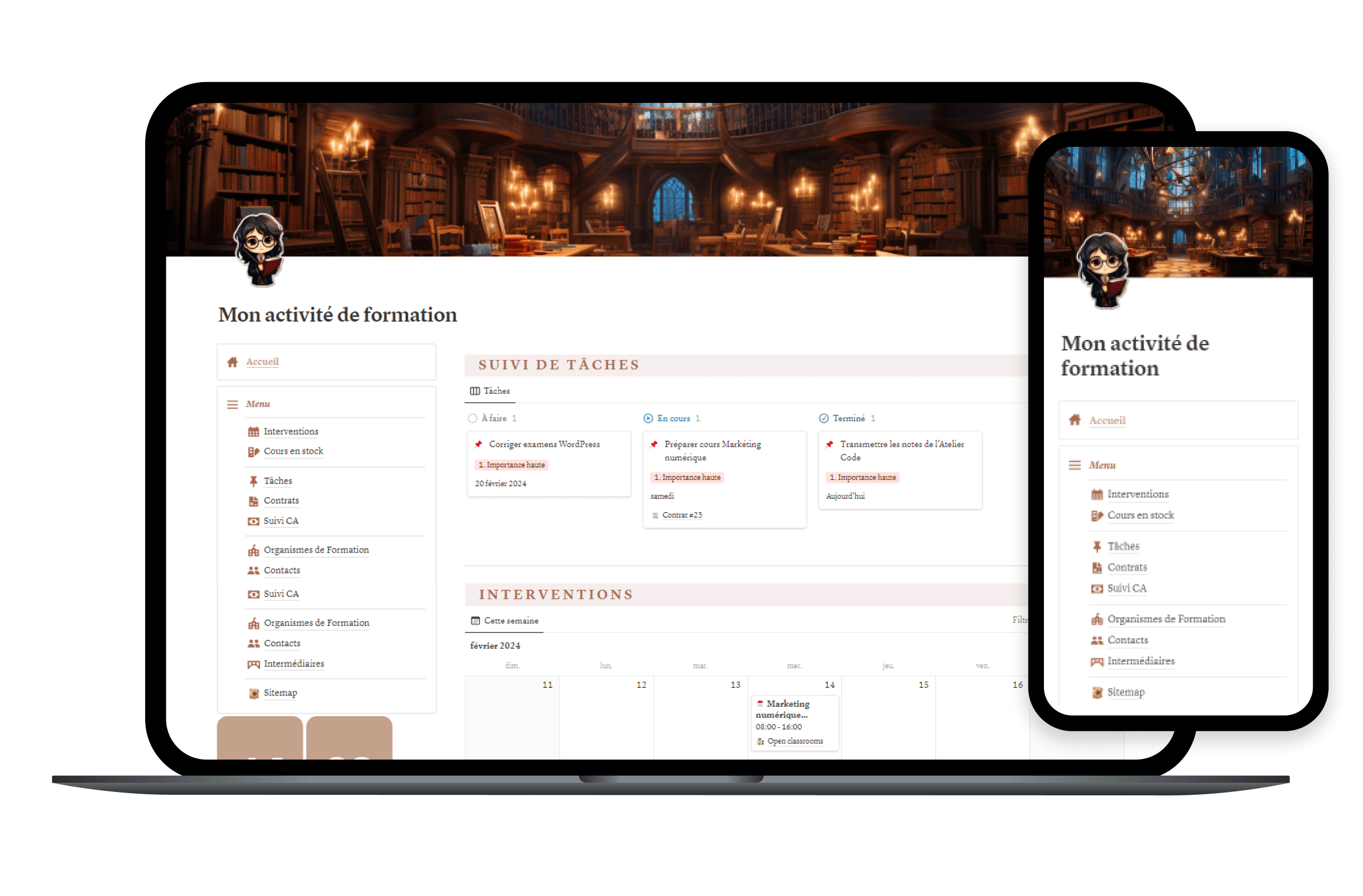 Aperçu du template notion pour formateur indépendant