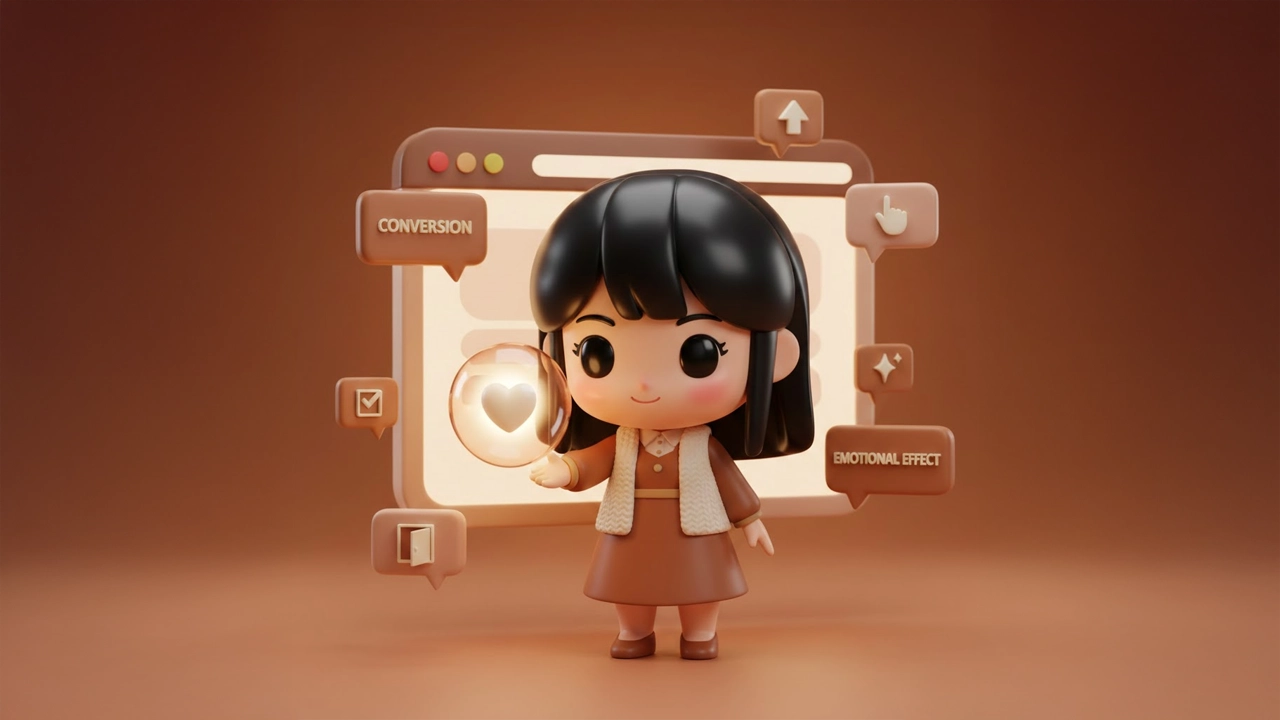 une pro de l’UX writing, entourée de bulles de texte flottantes qui contiennent des expressions UX persuasives