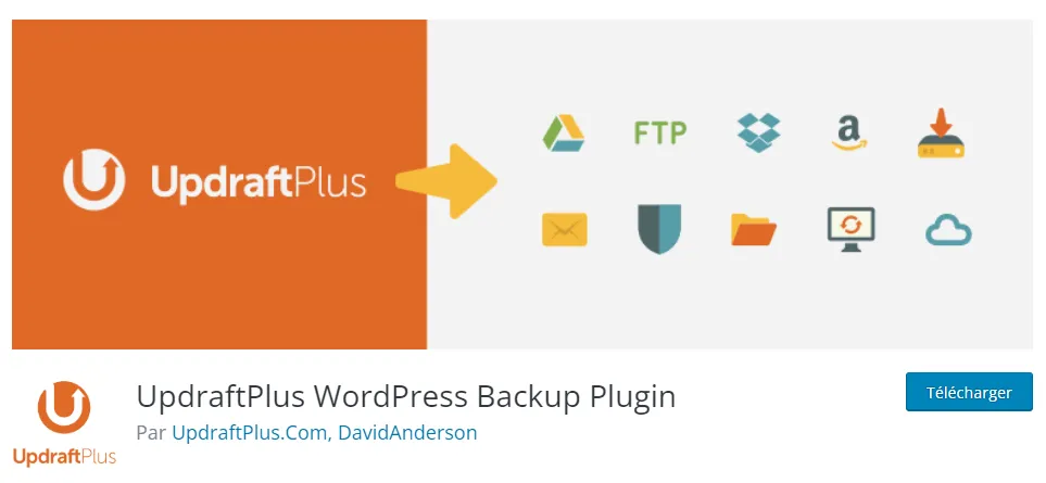 Plugin updraft plus pour faire des backups du site wordpress